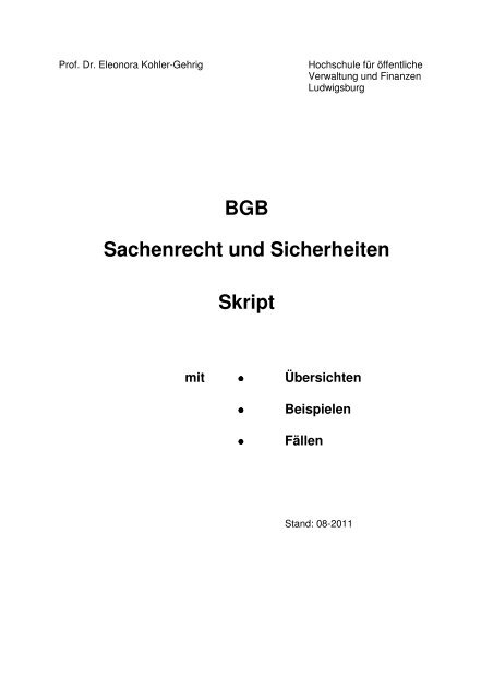Bgb Sachenrecht Und Sicherheiten Skript Hochschule Fur