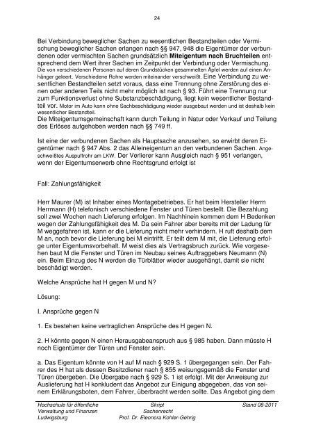 BGB Sachenrecht und Sicherheiten Skript - Hochschule für ...