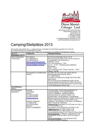 Camping - Tourist Information Oberes Maintal - Coburger Land