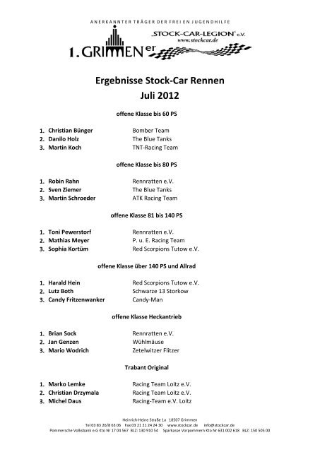Ergebnisse Stock-Car Rennen Juli 2012 - 1. Grimmener