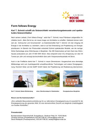 Solarbotschafter Ulrich Genz - Architekturbüro Karl T. Schmid