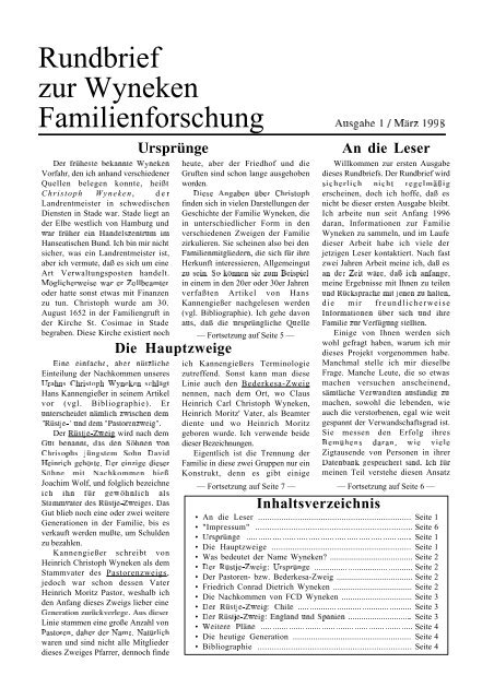 Rundbrief zur Wyneken Familienforschung