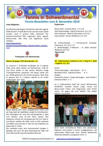 Tennis-Newsletter vom 8. November 2010 - Tennis in Schwentinental