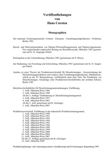 Veröffentlichungen von Hans Corsten Monographien - Universität ...