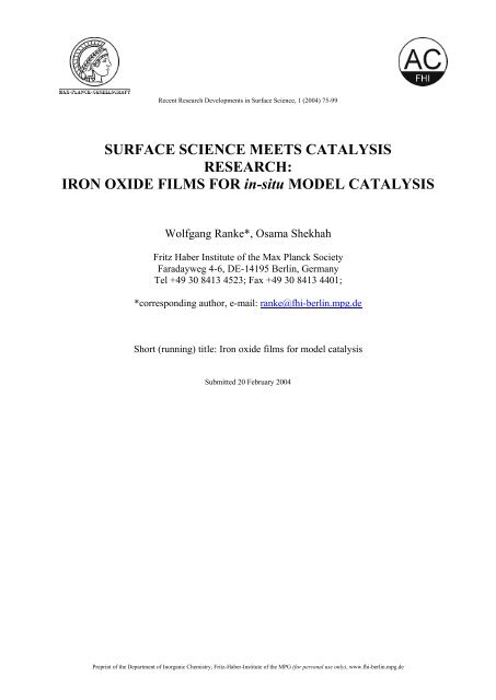 IRON OXIDE FILMS FOR in-situ MODEL CATALYSIS - PubMan