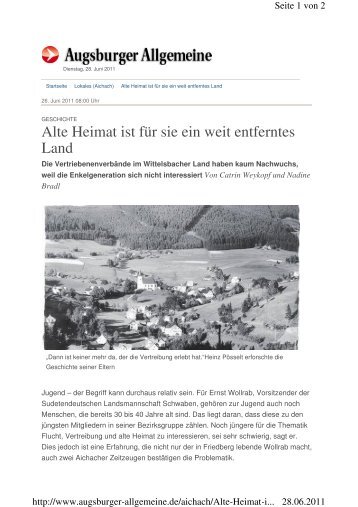 Alte Heimat ist für sie ein weit entferntes Land - Sudetendeutsche ...