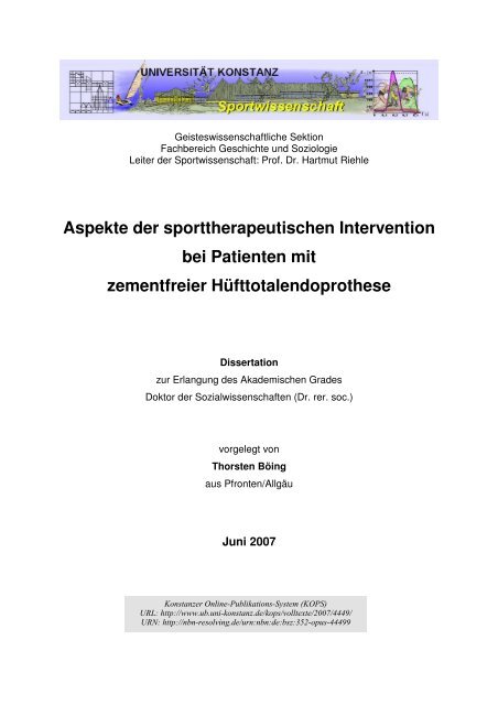 Aspekte der sporttherapeutischen Intervention bei Patienten ... - KOPS