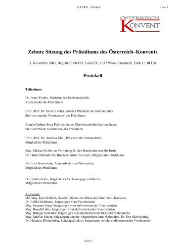 Zehnte Sitzung des Präsidiums des Österreich–Konvents