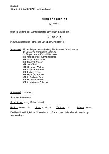 Protokoll der Gemeinderatssitzung - Gemeinde Bayerbach bei ...