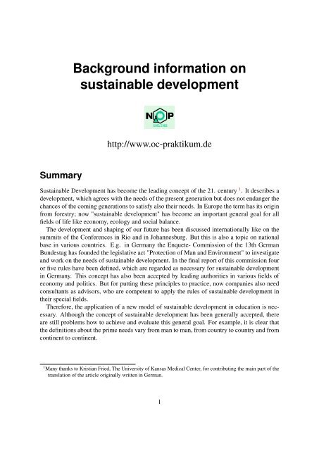 Background information on sustainable development - kriemhild
