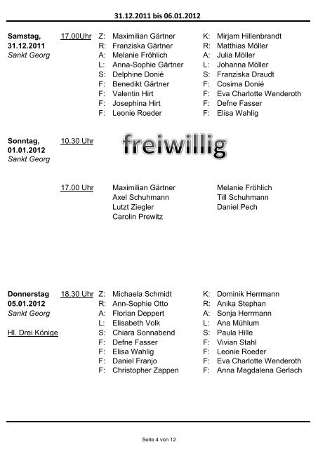 Miniplan vom 19.12.11 - Messdiener St. Georg