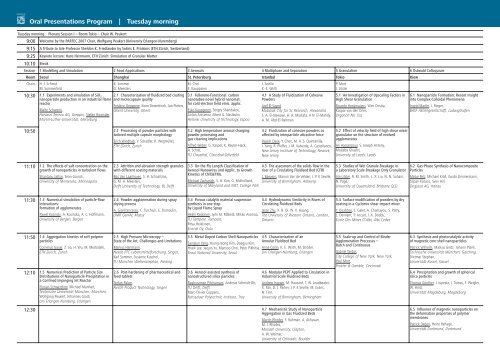 Oral Presentations Program | Tuesday morning - PARTEC