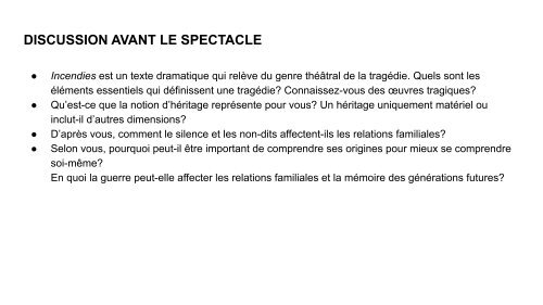 Accompagnement pédagogique pour la pièce Incendies