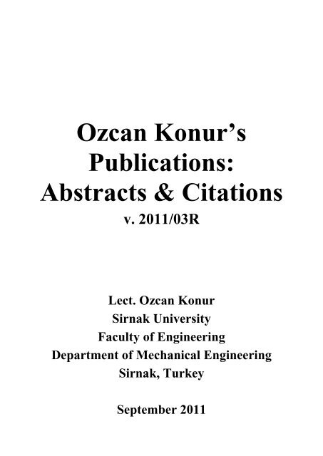 Ozcan Konur's Publications - Öğr. Gör Özcan Konur