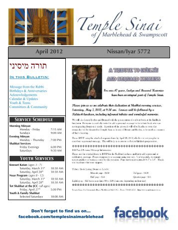 April 2012 Bulletin - Temple Sinai
