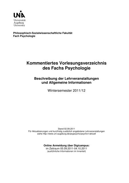 Kommentiertes Vorlesungsverzeichnis des Fachs Psychologie