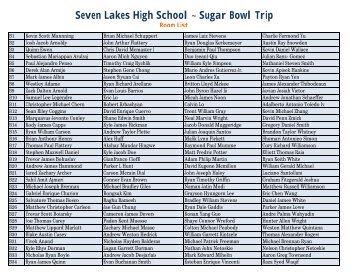 Seven Lakes High School Sugar Bowl Trip Room List - SLHS Band