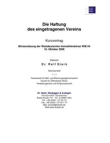 Die Haftung des eingetragenen Vereins - Dr. Stark, Niedeggen ...