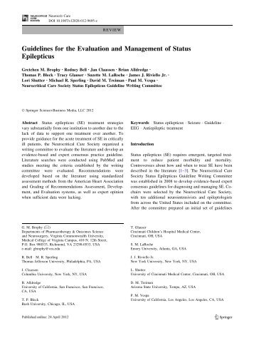 Guidelines for the Evaluation and Management of Status Epilepticus