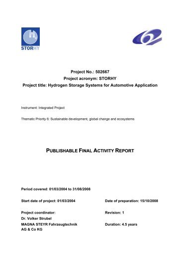 PUBLISHABLE FINAL ACTIVITY REPORT - StorHy Hydrogen Storage