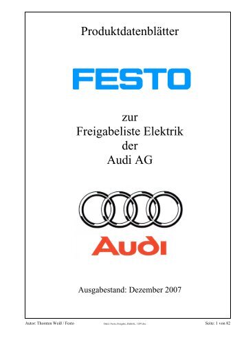 Produktdatenblätter zur Freigabeliste Elektrik der Audi AG - Festo