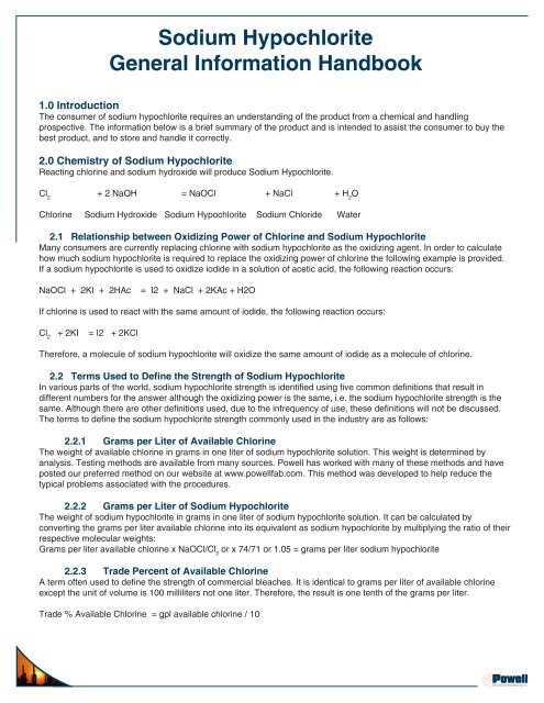 Sodium Hypochlorite General Information Handbook - Powell ...