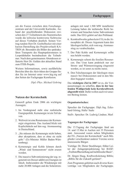 Tätigkeitsbericht der Kerntechnischen Gesellschaft eV KTG 2006