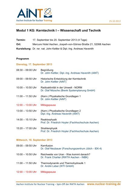 Modul 1 KG - Aachen Institute for Nuclear Training