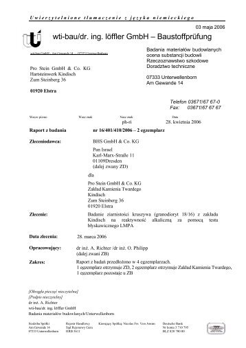 wti-bau/dr. ing. löffler GmbH – Baustoffprüfung - ProStein GmbH ...