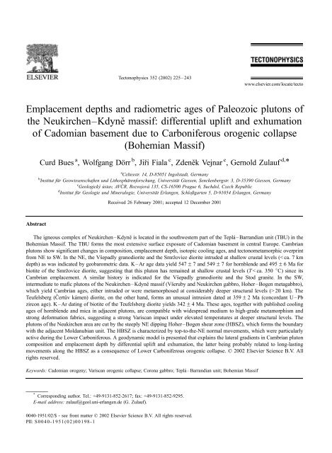 Emplacement depths and radiometric ages of Paleozoic plutons of ...