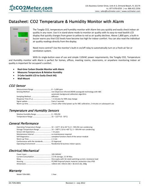 Datasheet: CO2 Temperature &amp; Humidity Monitor with ... - CO2 Meter