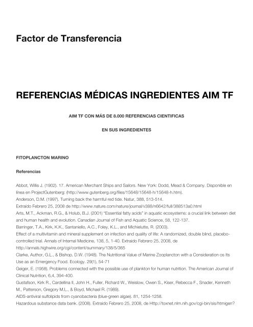 REFERENCIAS MÉDICAS INGREDIENTES AIM TF | Factor de 