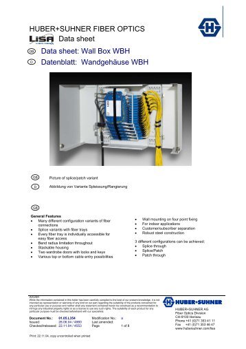 LISA Wall Box WBH/ Wandgehäuse WBH - Data sheet/ Datenblatt