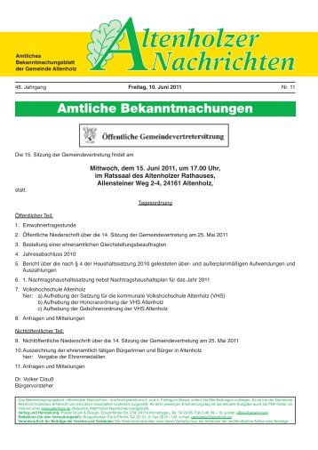 Amtliche Bekanntmachungen - bei der Gemeinde Altenholz