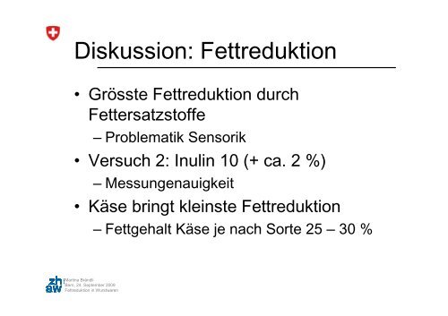 Fettreduktion in Wurstwaren - Agroscope