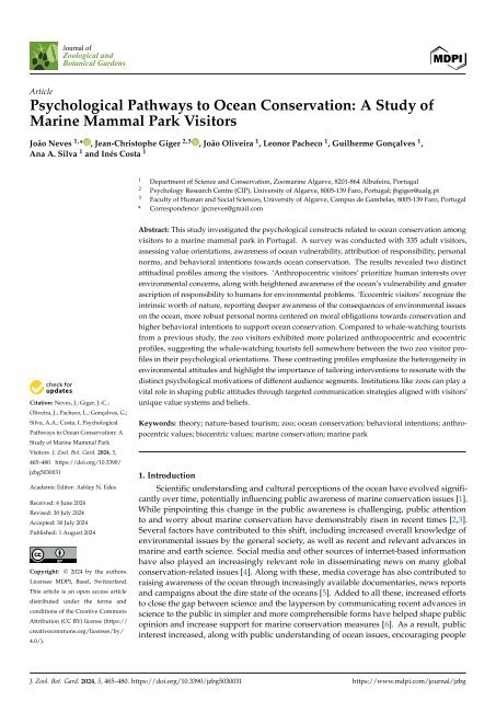 Psychological pathways to ocean conservation: A study of marine mammal park visitors