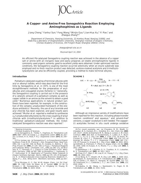 A Copper- and Amine-Free Sonogashira Reaction Employing ...