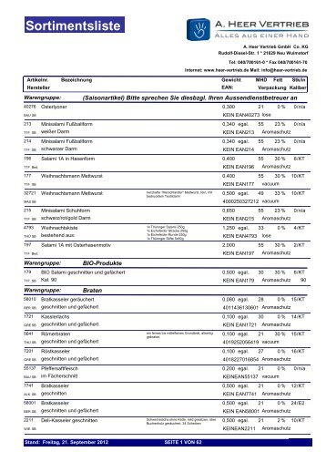 Sortimentsliste - A. Heer Vertrieb GmbH & Co. KG