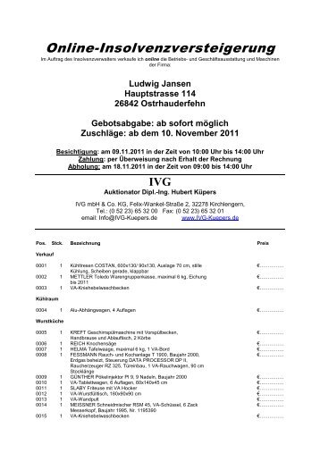 Online-Insolvenzversteigerung - IVG mbH & Co. KG