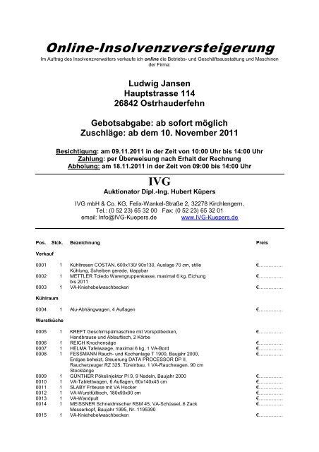 Online-Insolvenzversteigerung - IVG mbH & Co. KG