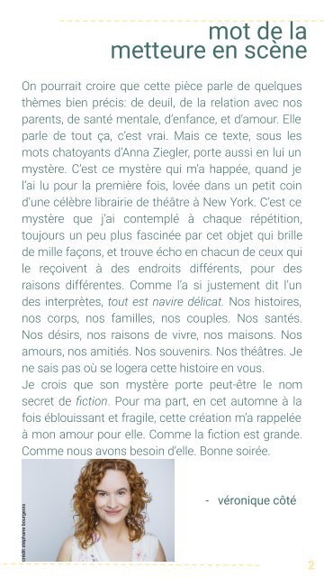 Un navire délicat - Programme de soirée