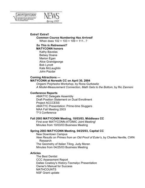 Extra!! Extra!! Common Course Numbering Has Arrived  - matyconn