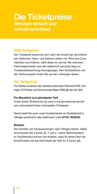 Broschüre Tarifplan - VSB Verkehrsverbund Schwarzwald-Baar