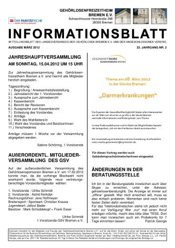 Infoblatt März 2012 - Landesverband der Gehörlosen Bremen eV