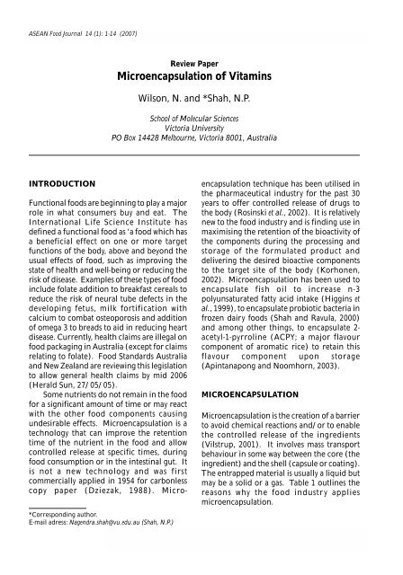Microencapsulation Of Vitamins International Food Research Journal