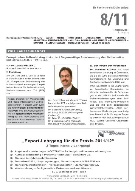 „Export-Lehrgang für die Praxis 2011/12“ - Kitzler Verlag