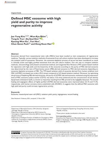 Defined MSC exosome with high yield and purity to improve regenerative activity