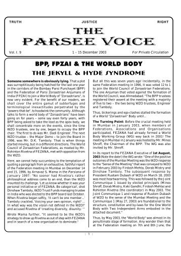 Parsee Voice - Traditional Zoroastrianism: Tenets of the Religion