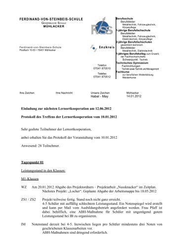 LOK Protokoll Sitzung 10.01.2012 - Ferdinand-von-Steinbeis-Schule