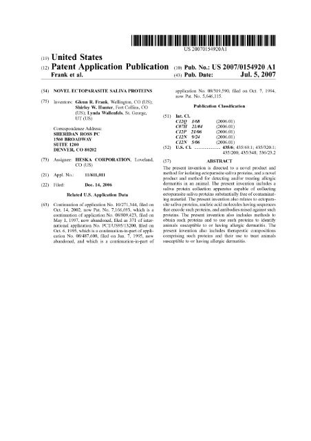 Us sale patent application